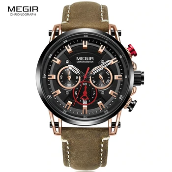 

Megir Mens Chronograph Quartz Watches Leather Strap Men Clock Waterproof Army Military Wristwatches Relogio Masculino ML2085