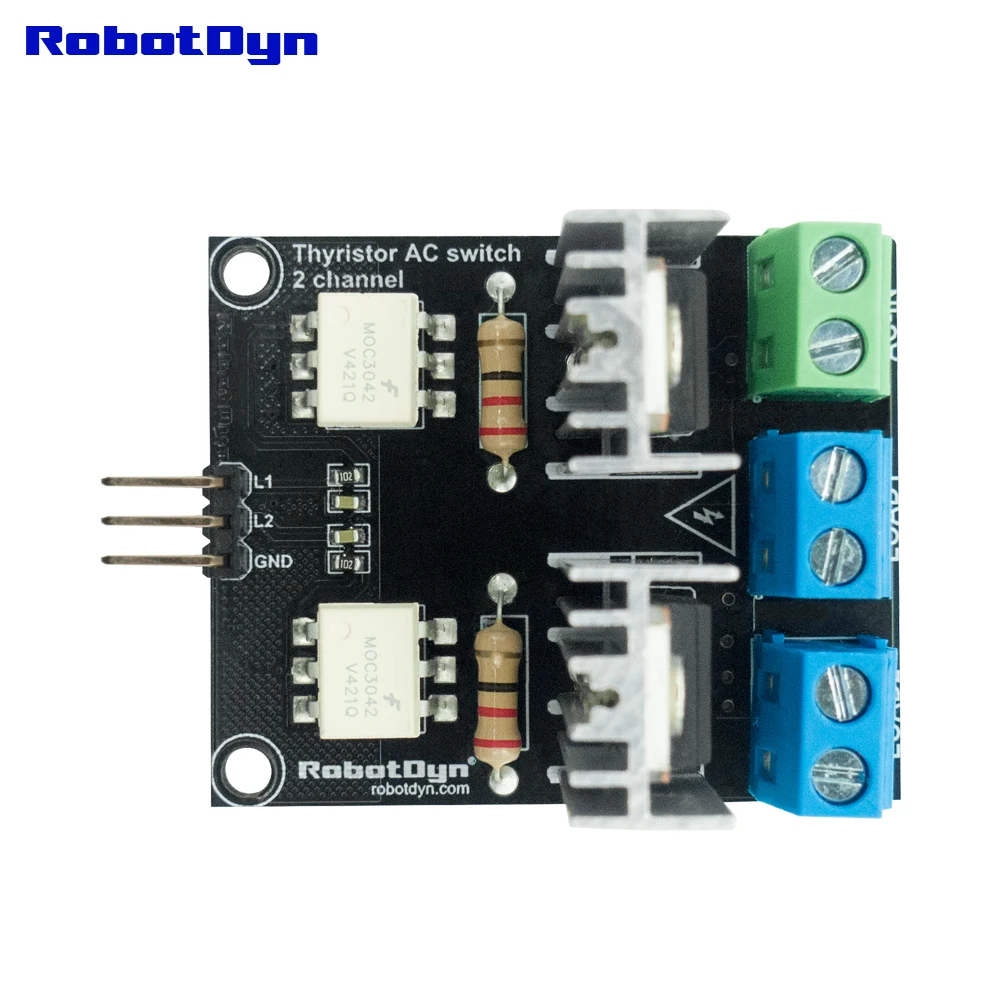 Тиристор переключатель переменного тока, 2 канала, 3,3 В/5 В логика, AC/DC, AC 220 В/110 В, 5A