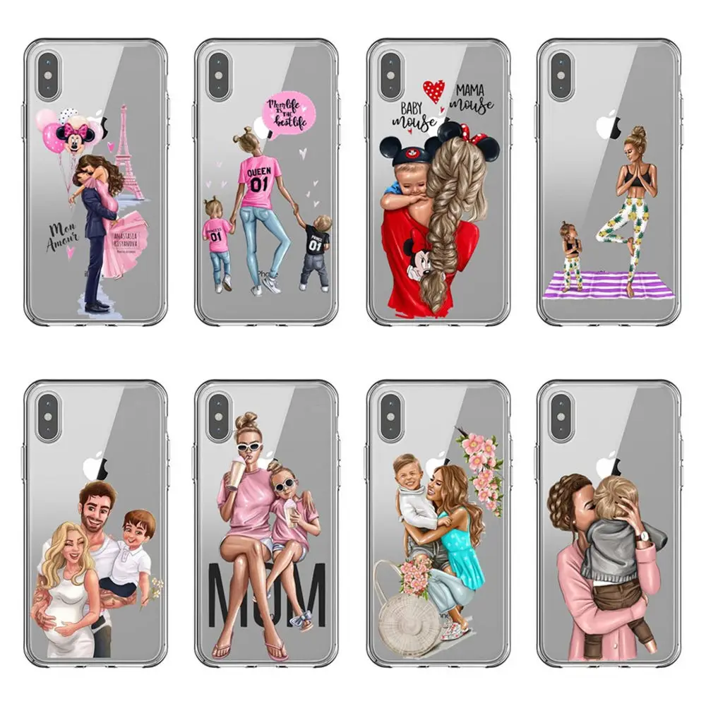 

Black Brown Hair Baby Mom Girl Queen Coque Shell silicone case for phone 11 Pro MAX 2019 SE 5 5S 6 6S 7 8 MAX XR XS X Cover case