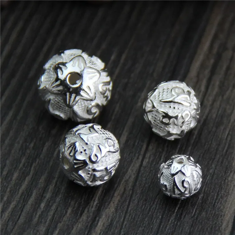 

8/10/12/14mm S925 Sterling Silver Six words of mantra Sanskrit bead DIY Buddha Mala Prayer beads jewelry findings J1001