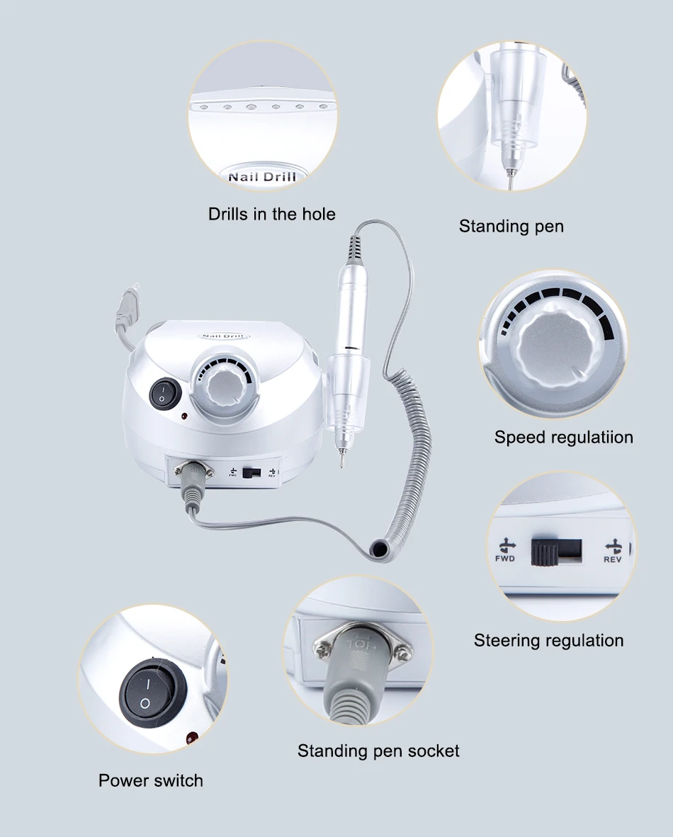 Электрическая дрель аппарат для маникюра гель для удаления кутикулы 30 шт. фрезерные сверла набор педикюрный станок комплект для резки ногтей