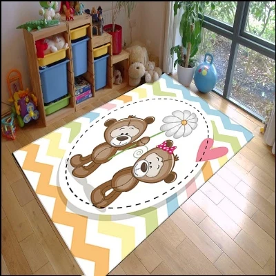 Иначе цветные линии забавные медведи цветок ромашки животных 3d принт нескользящие микрофибры Дети украшения для детской комнаты области ковры коврики