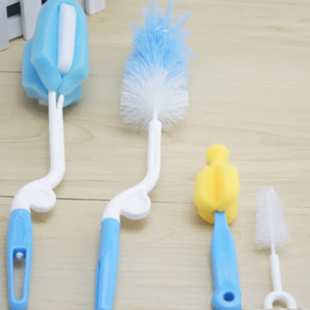 4pcs/Set Baby Bottle Cleaning Brush 360 Degree Rotating Spin Sponge