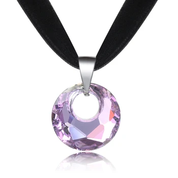 

2017 new arrival 10mm black Velvet ribbon fashion collar necklace choker with circle crystal from swarovski joyas good for gift