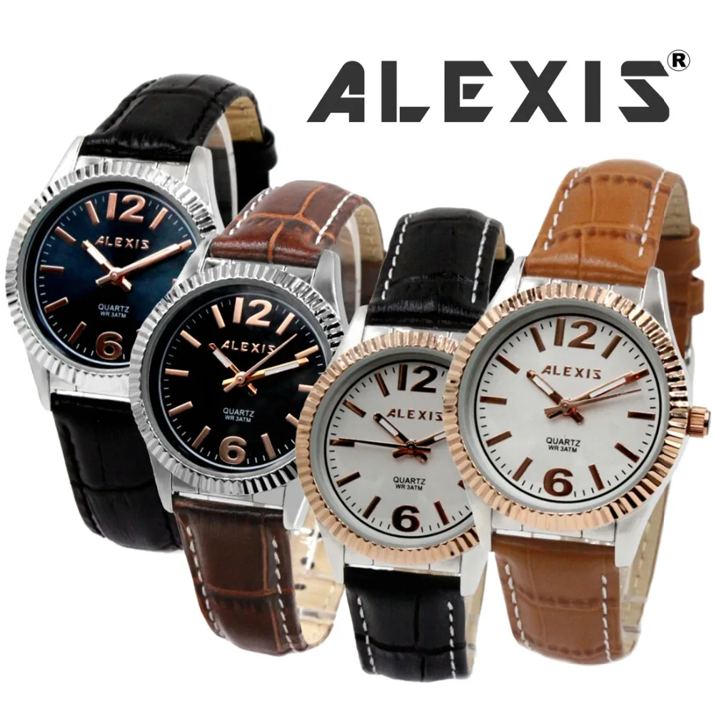 

Alexis Generous Analog Quartz Round Watch Japan Best Miyota Movement Good Geninue Leather Strap Water Resistant FW991ABCD