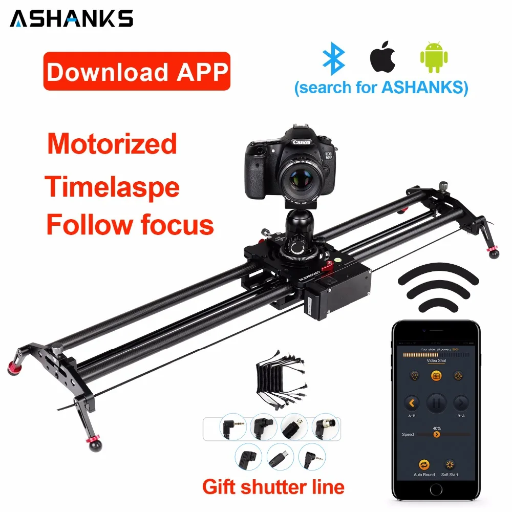 

ASHANKS Aluminum Camera Slider Motorized TimeLapse Electric Delay Slide Track Rail Stabilizer for Photography Canon DSLR Video