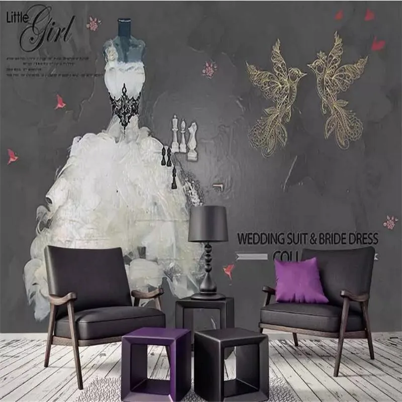 

Vintage white swan wedding clothing store tooling background wall custom large wallpaper mural 3D photo wall factory wholesale