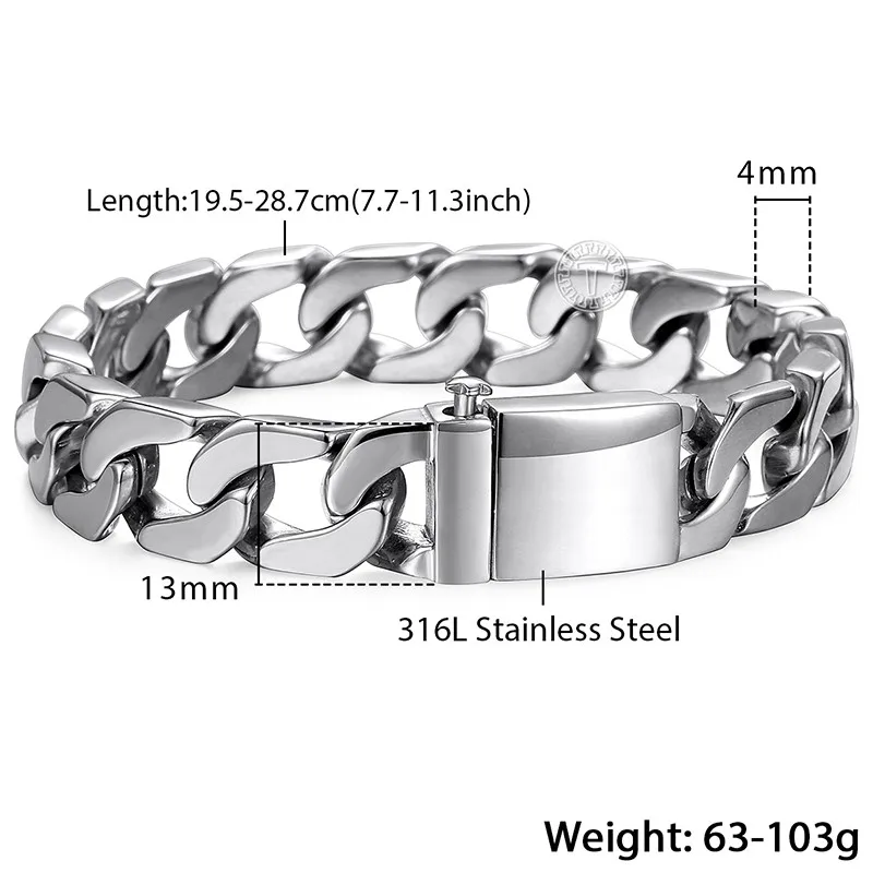 Мужской браслет серебряная цепочка браслет 316L нержавеющая сталь браслет для мужчин ювелирные изделия Прямая поставка 13 мм KHB83