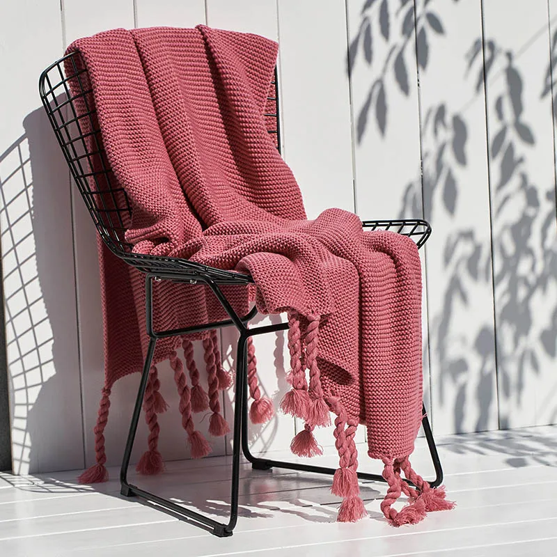 Cotton Knitted Blanket for Bed Throw Blanket with Tassel Travel Plane