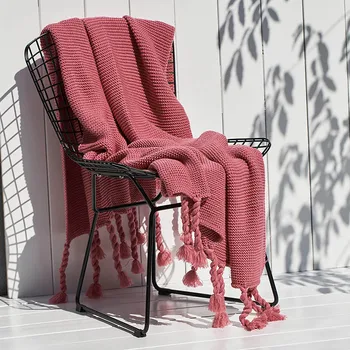 

Cotton Knitted Blanket for Bed Throw Blanket with Tassel Travel Plane Plaids Sofa Bedspread Knitting Blankets for Bedroom