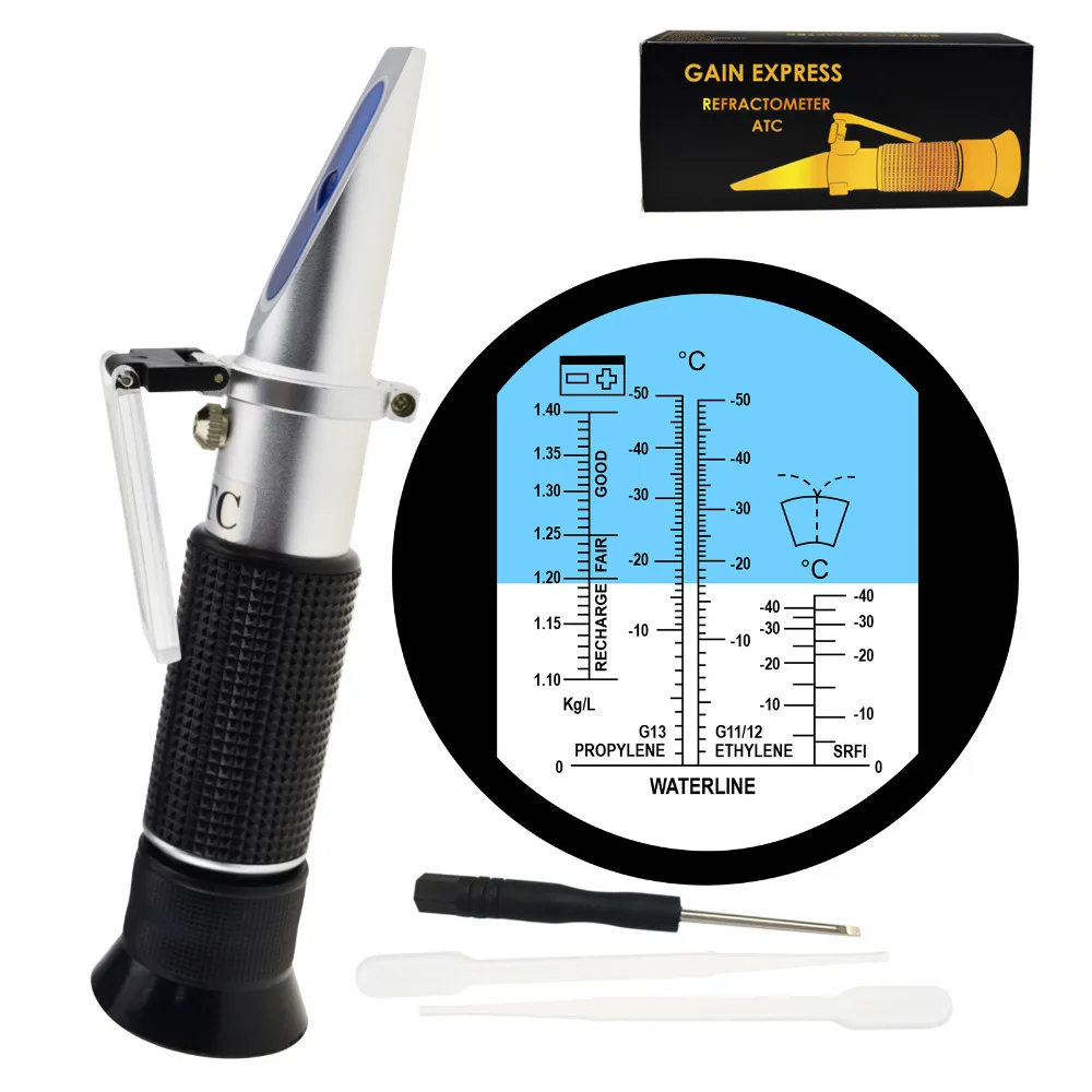 

5-in-1 Automotive Battery Antifreeze Refractometer ATC for SG, Ethylene Propylene Glycol & Windshield Screenwash Fluid