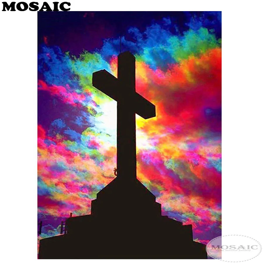 Diamond Mosaic,religious cross,Handmade Gift Full Square Resin Crystal