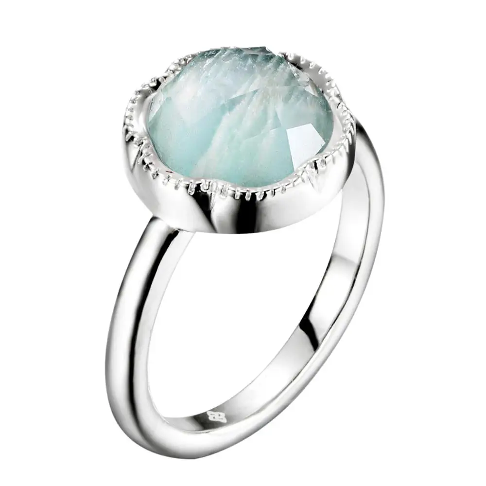 

Dormith Women's real 925 sterling silver rings 10*10mm Natural Amazonite rings for women jewelry gemstone rings