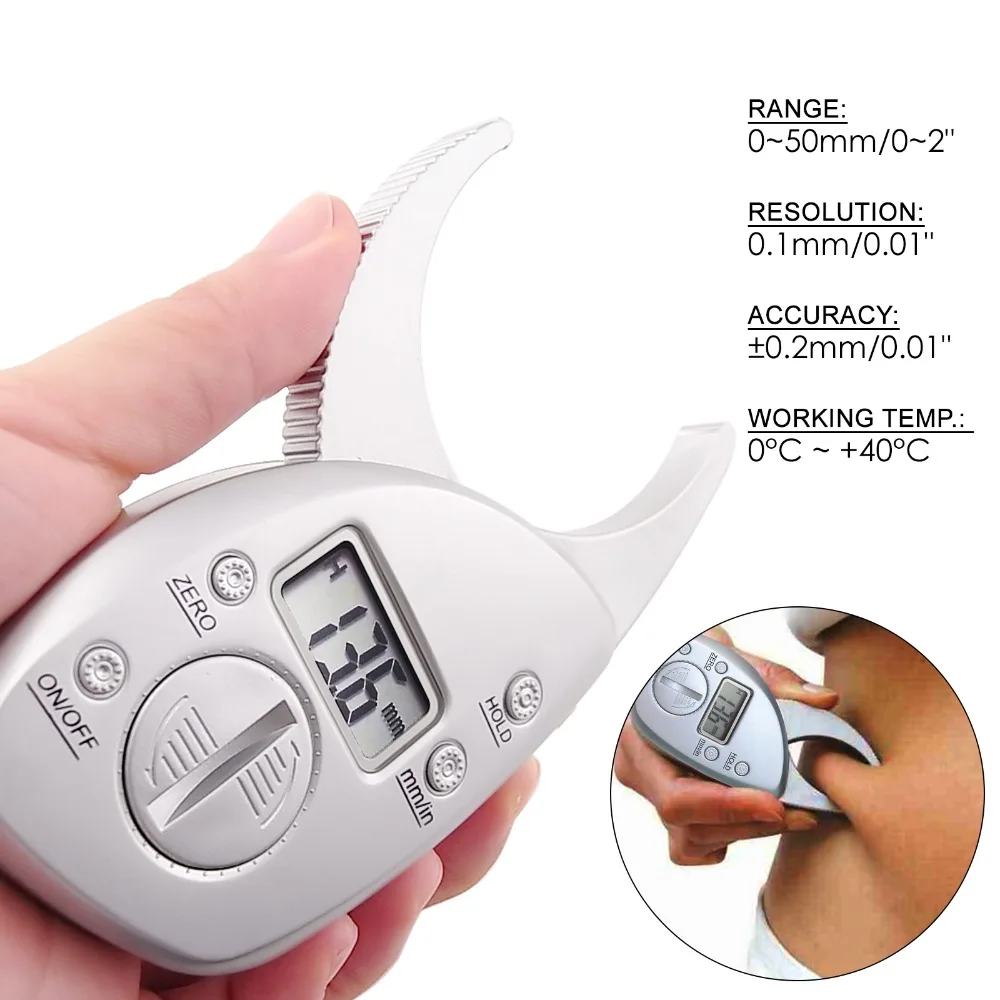 Modern Fashion Digital Body Fat Caliper Skin Fold Thickness 50mm 2inch
