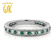 GemStoneKing 925 Anillo de Compromiso de Boda de Plata Nano Esmeralda y Blanco Creado Sapphire Eternity Bands For Women