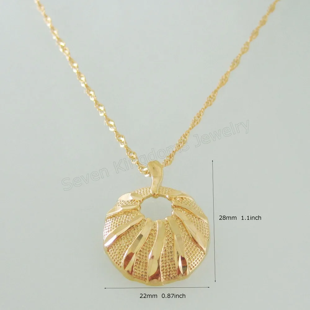 Min order 10$ CAN MIX DESIGN/- YELLOW GOLD OVERLAY 18" WATER WAVE NECKLACE& CARVED ROUND SHAPE DIAMETER 22mm 0.87" PENDANT |