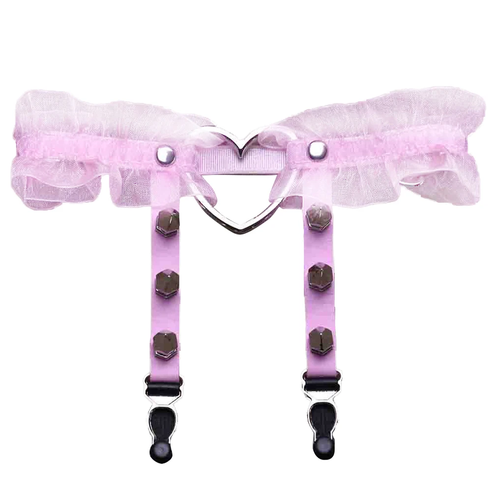 1 шт., женские панк-готические кольца в форме сердца, шипы, эластичные подвязки, пояс на подтяжках - Цвет: Розовый