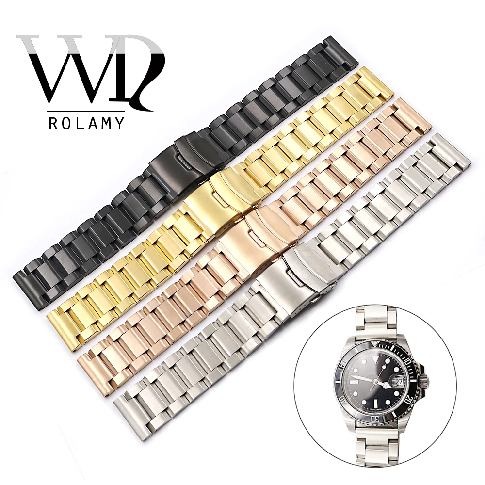 

Rolamy Watch Band 18 20 22 24mm For Tag CARRERA Omega Montblanc Panerai Daytona Submariner Tissot Silver Gold Black Rose Gold