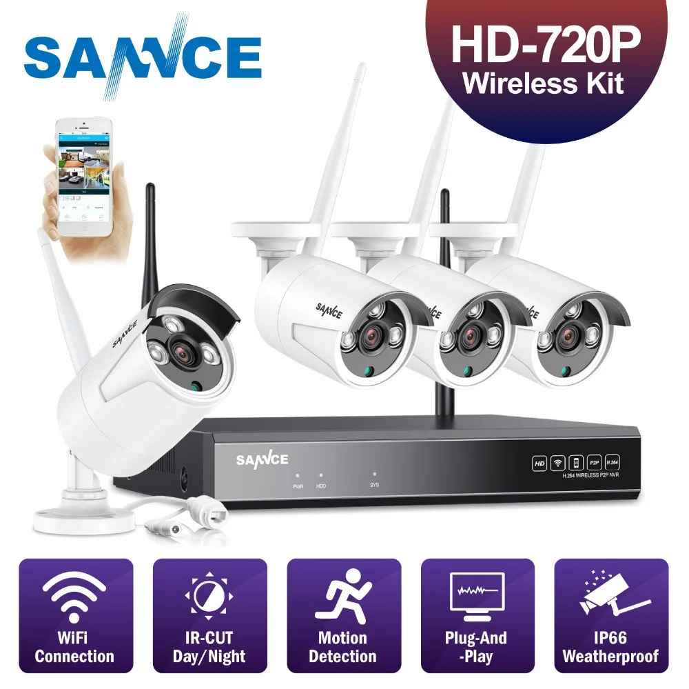

SANNCE 4CH 720P Wifi CCTV Security Camera System Wireless NVR Kit 1.0MP Outdoor Wifi Camera P2P Video Surveillance System Kit