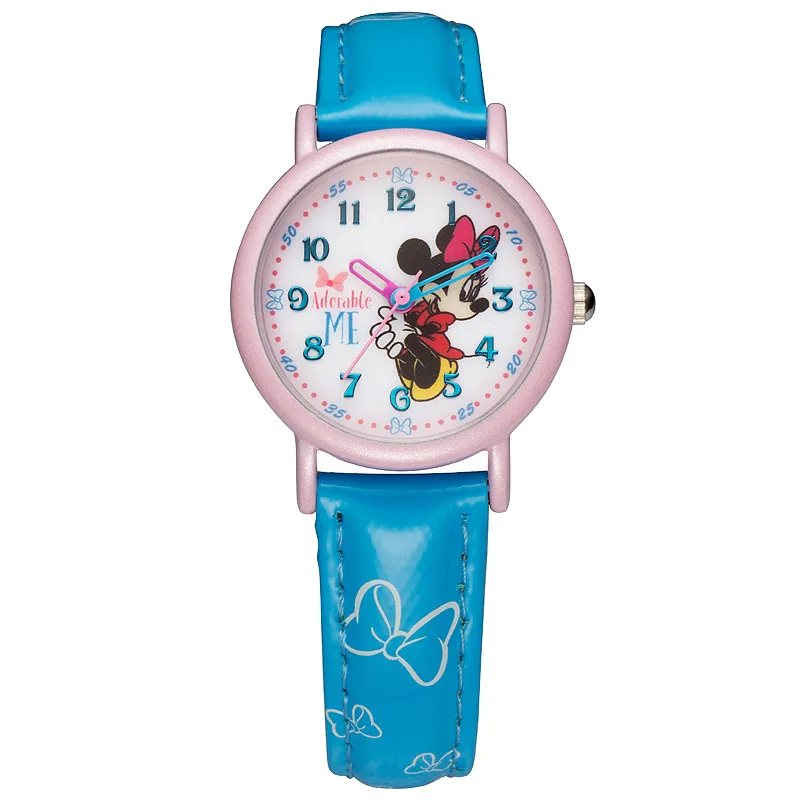 Disney brand cartoon Minnie mouse children girls students leather quartz watches waterproof
