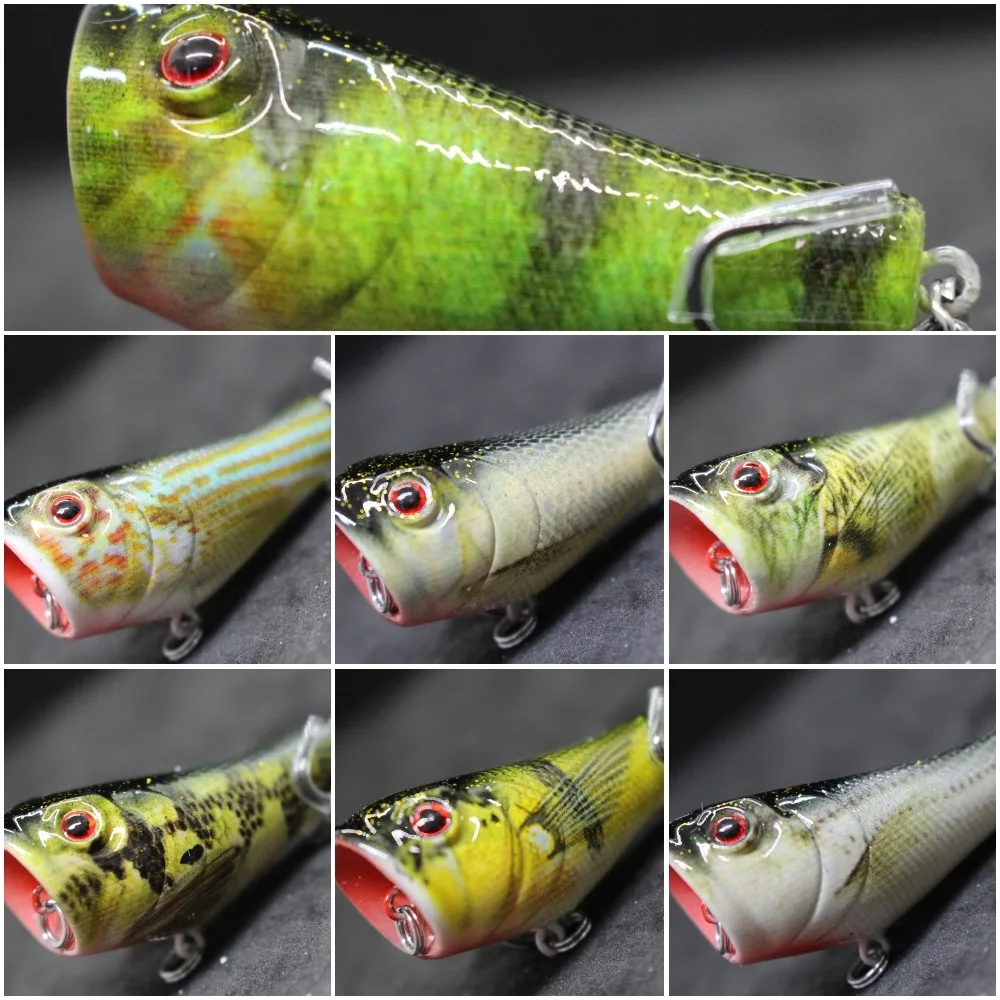 

wLure 5.1cm 7.8g Small Size Popper with Red Mouth Lifelike Real Skin Colors Upgraded Hooks Topwater Surface Fishing Lure HT620