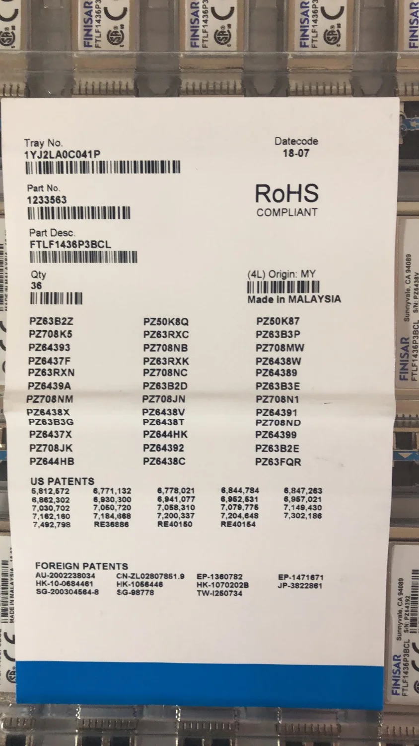 FTLF1436P3BCL 1310nm DFB Ethernet 25 78 ГБ/сек. приемопередатчик 3 V LC SFP +|Оптоволоконное