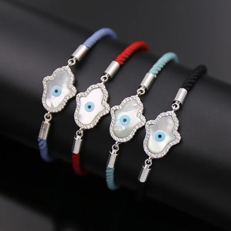 

fashion jewelry copper mosaic side stone box chain can adjust size white color shell palm colorful Hand Strap bracelet