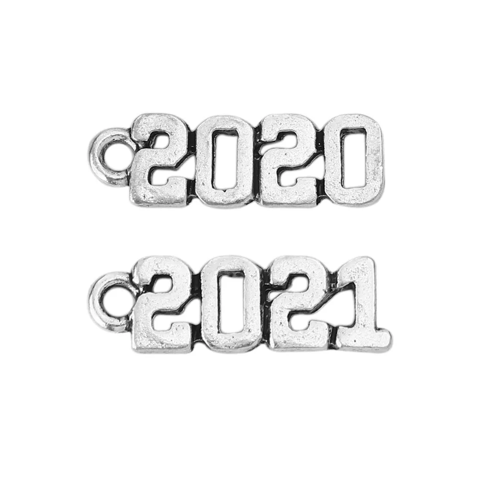 Doreen Box Подвески из цинкового сплава с цифрами серебристые 2020 2021 19 мм (6/8 дюйма) x 6 (2/8