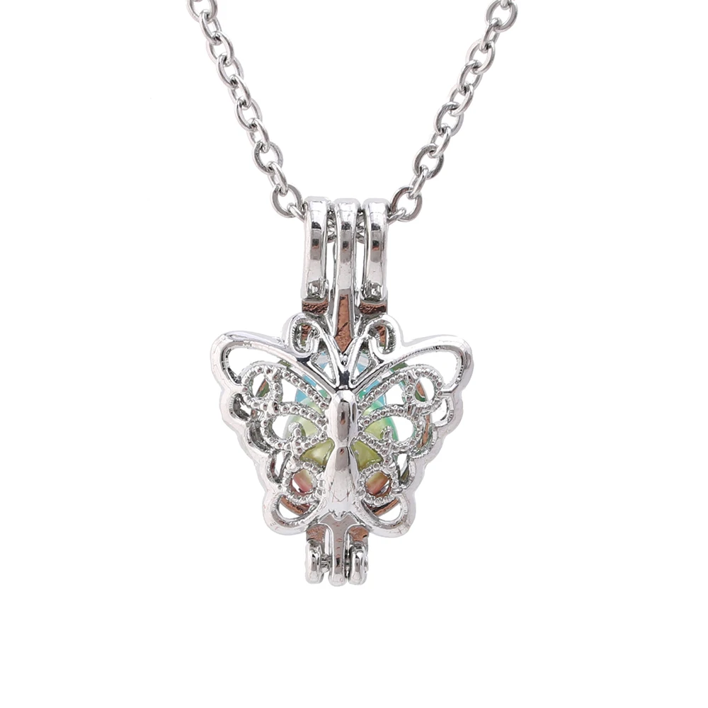 

1pc Silver Plated Color Butterfly Pearl Cage Pendant Necklace Jewelry Oyster Pearls Essential Oil Diffuser Lockets Fun Gift