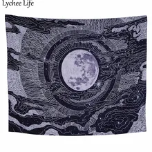 Психоделическая Луна и солнце гобелен прямоугольник эскиз Печатный гобелен простой стиль стены в комнате домашний текстиль ремесла