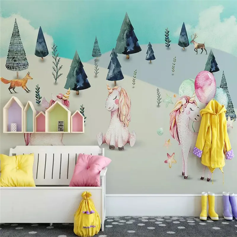 Unicorn hand-painted children's wall custom large wallpaper murals 3D photo wall manufacturers wholesale Unicorn hand-painted children's wall custom large wallpaper murals 3D photo wall manufacturers wholesale