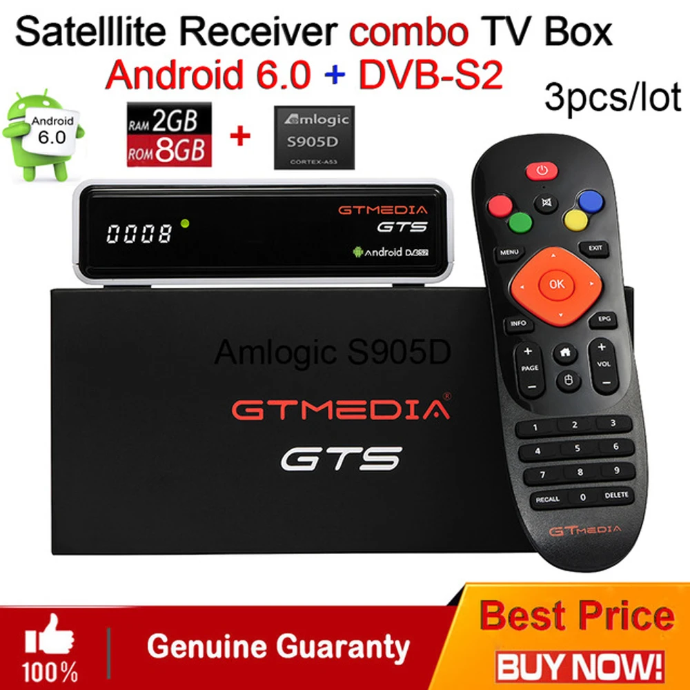 

3PCS Freesat GTmedia GTS Android 6.0 4K Smart TV BOX Amlogic S905D Combo DVB-S2 Satellite Receiver 2GB 8GB BT4.0 Set top box