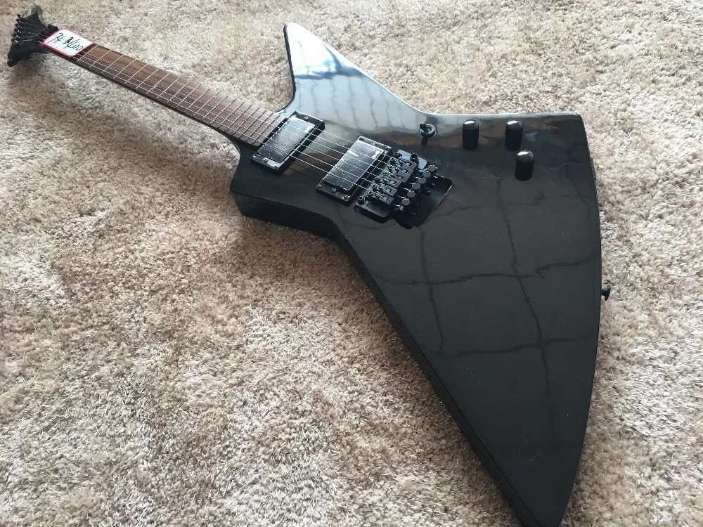 Черный Глянцевый цвет Исследователь электрическая гитара Floyd Rose с EMG ПИКАПЫ