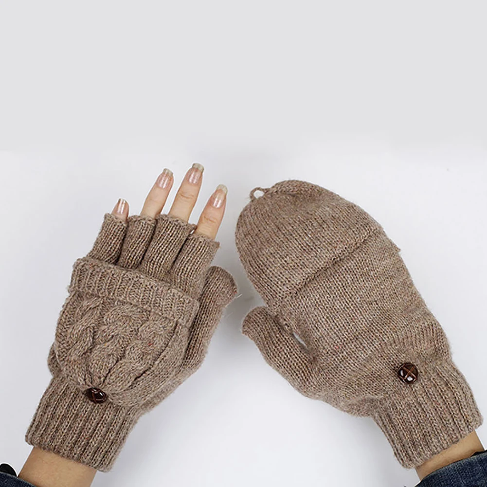 Зимние Для женщин теплые мягкие вязаные перчатки без пальцев Варежки крышка Кабриолет Прихватки для мангала