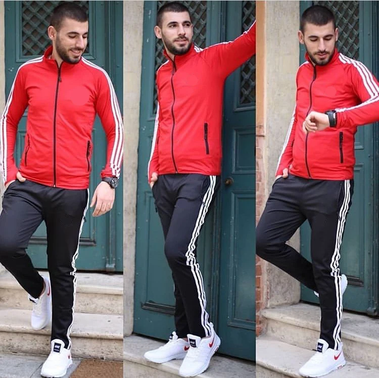 

New Fashion mens tracksuit set 2 pieces Long strips Hoodies+Pants Set Male Tracksuit Outdoors Gyms Set Sportswear Suit