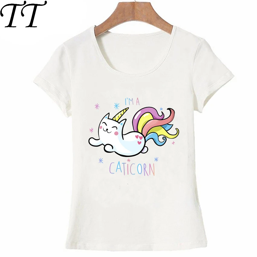 

I'M A CATICORN Design T-Shirt Summer fashion Women T-Shirt Lovely Kitten Print Casual Tops cute girl Tees maiden T shirts