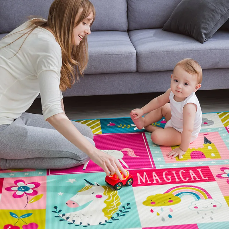 

Baby play floor playing infant XDE foam two sides cartoon thickened game rug foldable activity crawling mat on sale mat009