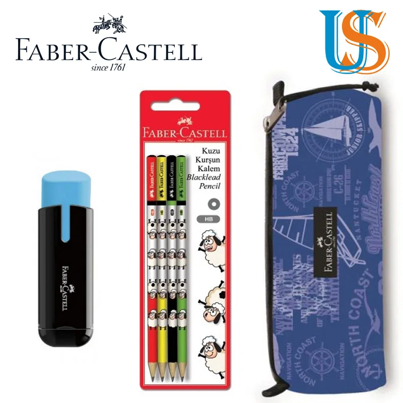 Faber Castel 5177000034 пенал с F. C. 119150 4 шт. твердо-мягкие карандаши+ 1 шт. f. c. 183703 ластик-точилка - Цвет: BLUE