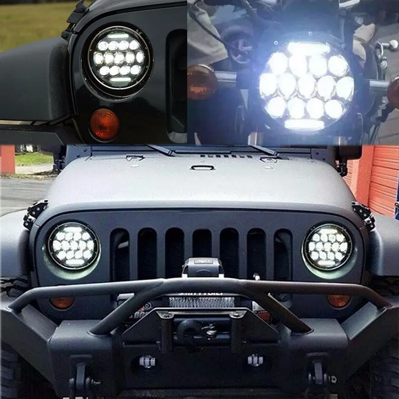 

7" LED H4 Halo Headlights with H4 to H13 Adapter For Land Rover 7Inch LED Headlamps with Amber Turn Signal For lada niva 4x4