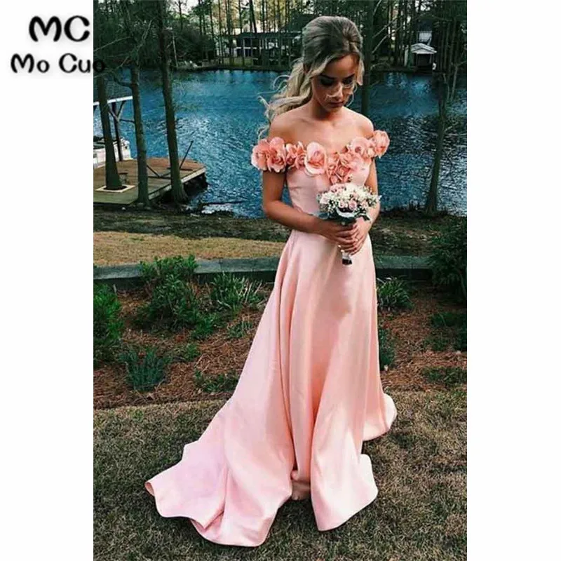 OFF-THE-SHOULDER-SWEEP-TRAIN-PINK-SATIN-PROM-DRESS-WITH-FLOWERS