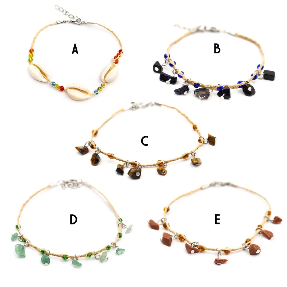 

Adjustable Handmade Ankle Bracelets with Colourful Stones and Shell BR-414