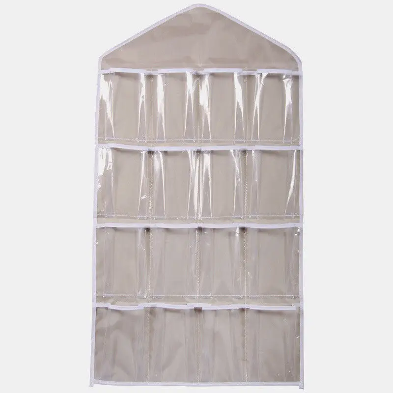 16Pockets Clear Hanging Bag Hanger Socks Bra Underwear Storage Organizer New