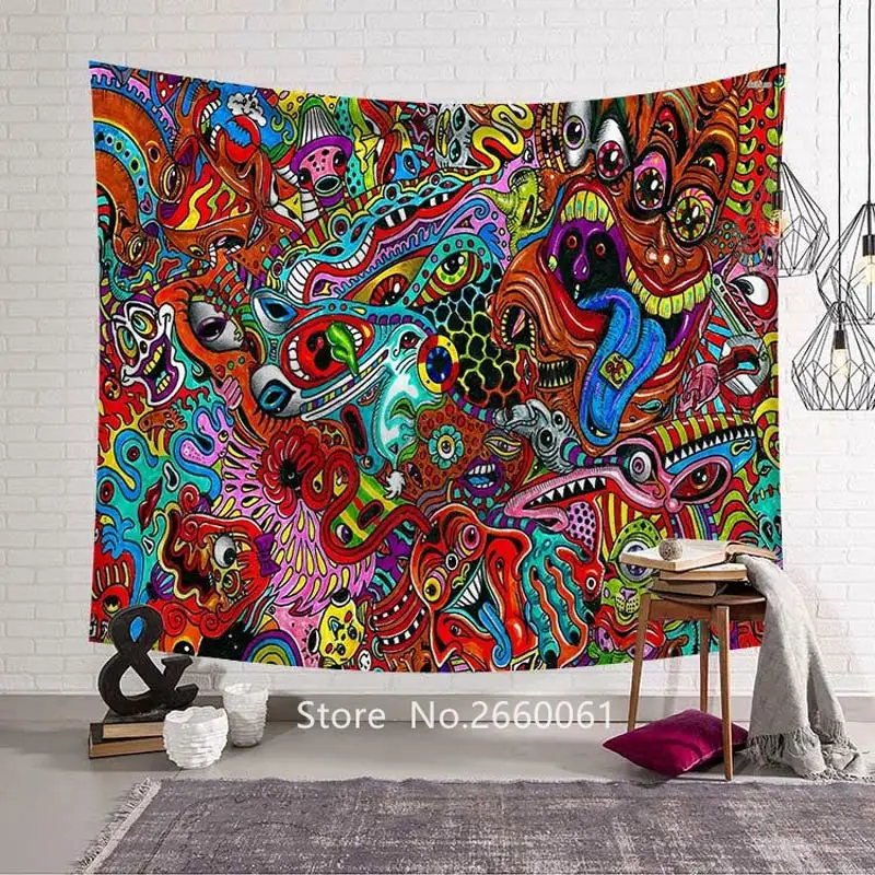 

HD Inn Arts Colorful Trippy Tapestry Home Decor Wall Hanging Tablecloth Picnic Mat Outdoor Sleeping Pad Photo Background TT70