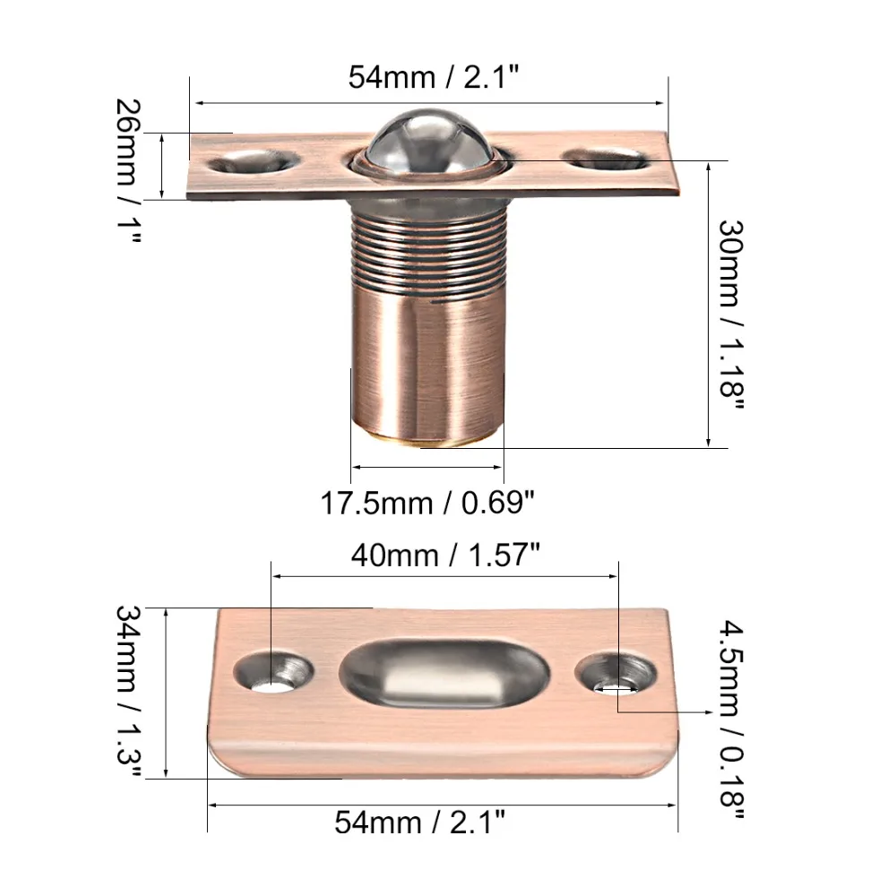 Uxcell Новое поступление 54 мм длина регулируемый дверной замок запасные части шкафа Шкаф Дверь большой мяч ловить Медь Тон бронза
