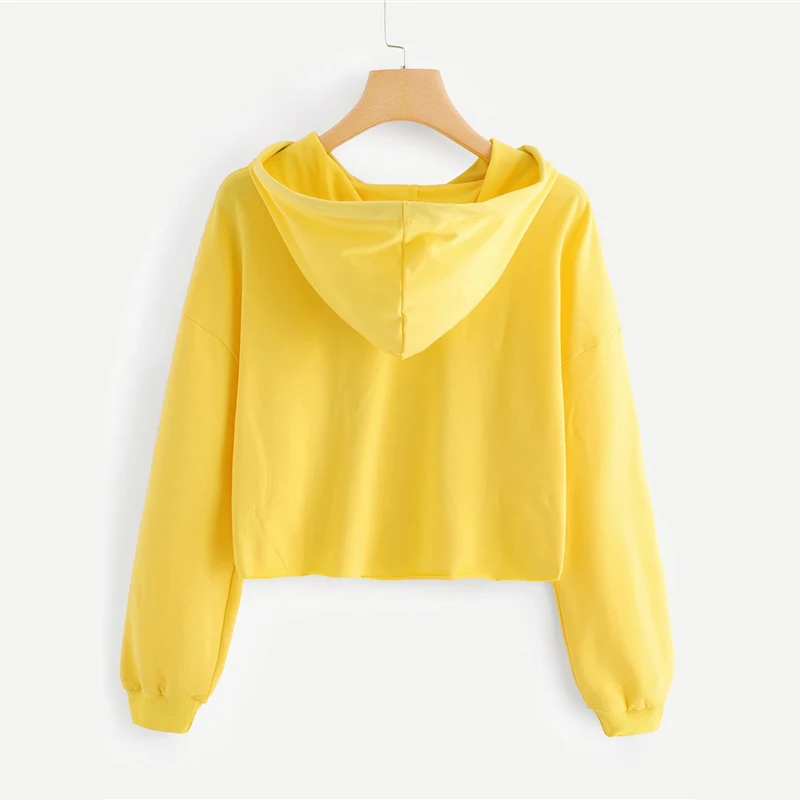 Dotfashion, желтый свитер с капюшоном и надписью, с заниженным плечом, на шнурке, Женская Повседневная Осенняя толстовка с капюшоном, длинный рукав, элегантный пуловер