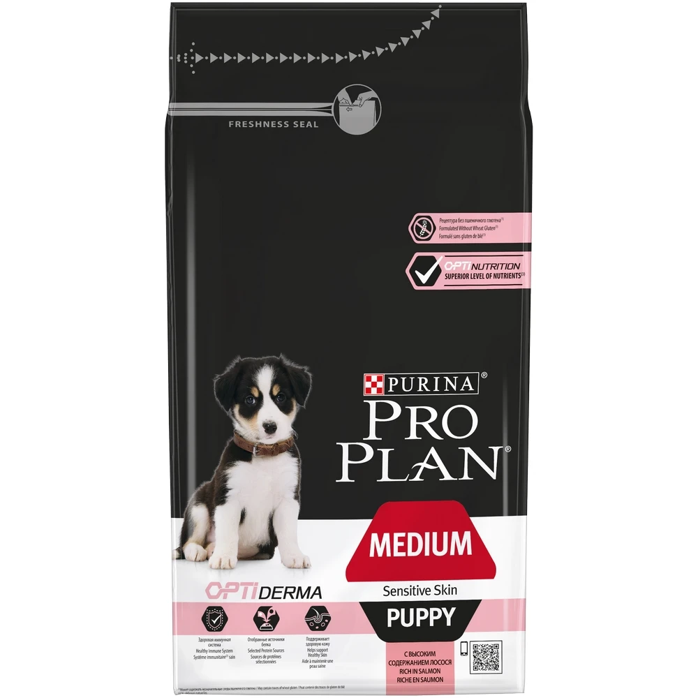 Pro Plan Medium Puppy Sensitive Skin корм для щенков средних пород с чувствительной кожей, Лосось, 1,5 кг