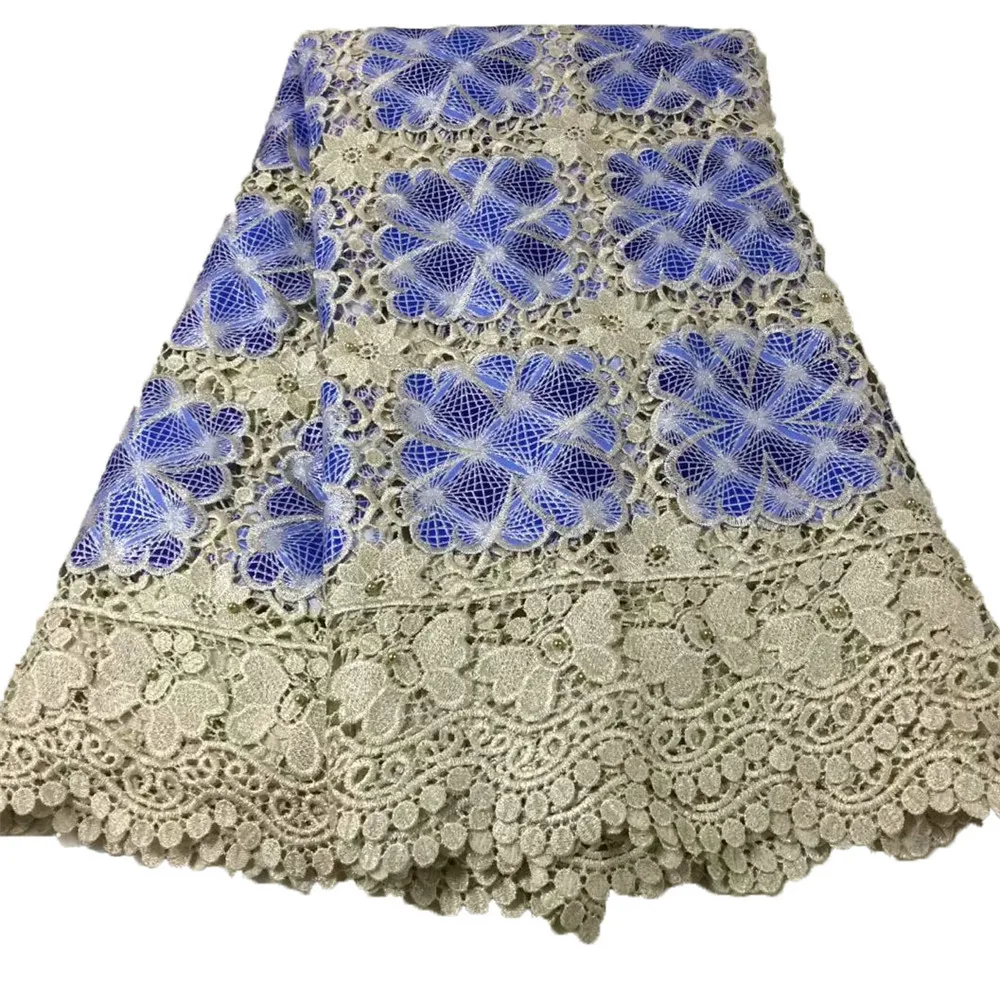 

Nigeria Print Style High Quality Gold Guipure Mix Wax Embroidery African Wedding Lace Ankara Fabric With Beads X623-1