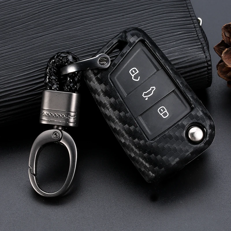 Silicone Carbon Fiber Key Case Cover For VW Polo Golf 7 Tiguan For Skoda Octavia Kodiaq Karoq For SEAT Ateca Leon Ibiza 2015
