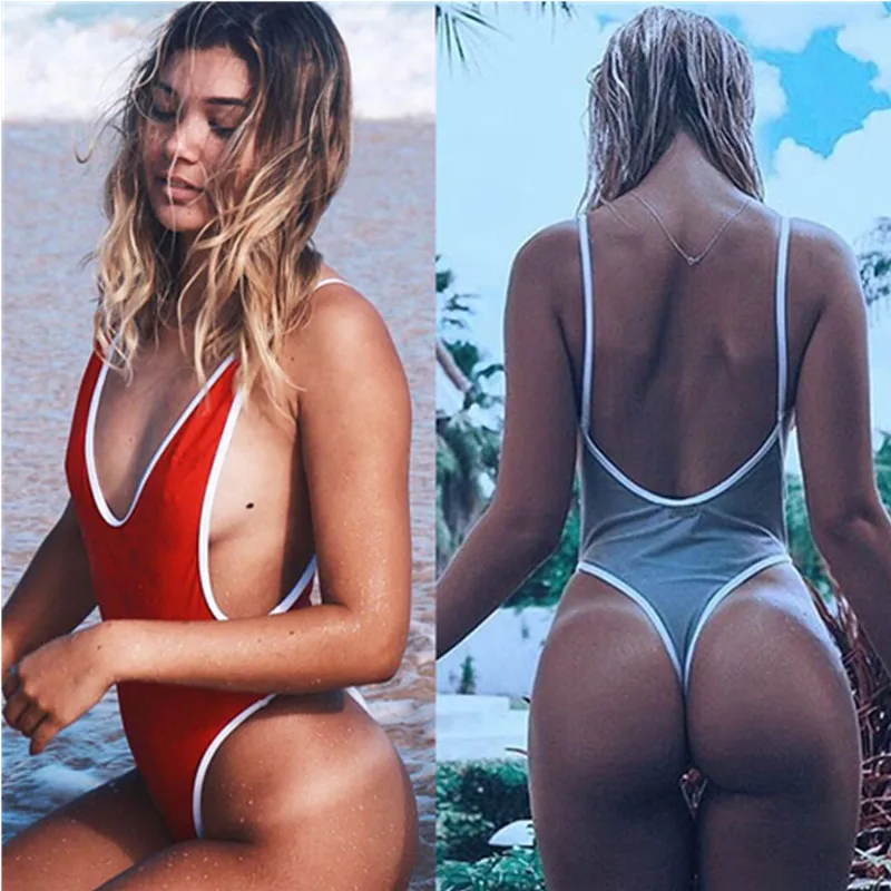 

SexeMara Thong Swimwear Women 2017 One Piece Swimsuit Bodysuit Bikini High Cut Swimming Suit For Women Monokini Deep V Neck