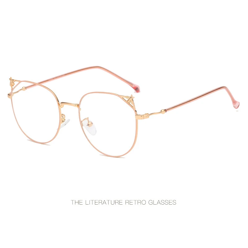 Новые модные трендовые очки с изображением маленькой пчелки, оправа в Корейском стиле, ретро искусство, плоские зеркальные металлические нестандартные очки для мужчин и женщин - Цвет оправы: Pink